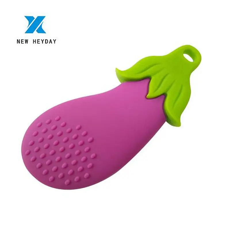 Hot sale eggplant shanped FDA silicone baby teether teething toys