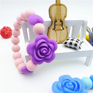 Baby Silicone Teether Rose Flower Beads DIY Crafts Chewable Jewellery Nursing wristband Accessories Teething Toys