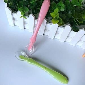 new style  baby spoon feeding soft spoon  silicone baby cartoon soup spoon plastic