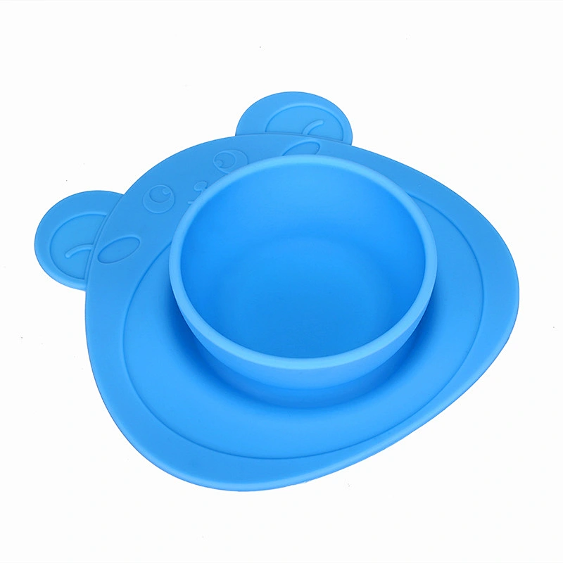factory custom   Bear  Silicone mold  tray Suction  bowl and plate Placemat Toddler Bowls Anti-Slip baby suction bowl