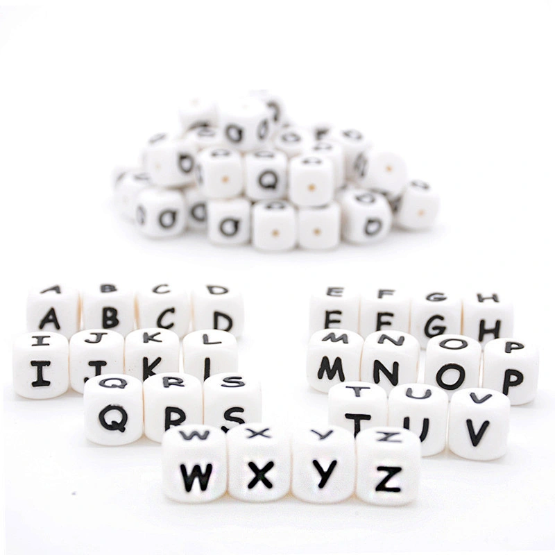 custom bpa free silicone  alphabet  letter dice beads Baby Teething toy