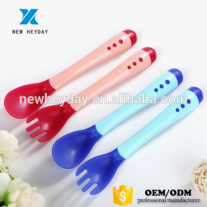 Temperature Color changing Silicone baby  kids fork knife and spoon set