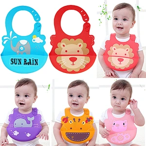 Baby  neck Bibs with pocket  silicone plastic  Feeding Baby Crumb catcher Wipeable,Waterproof Pocket Bibs Toddler