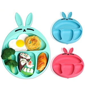 custom silicone  baby tableware  feeding silicone plate   Cartoon animal shaped  suction bowlTableware for  Toddlers