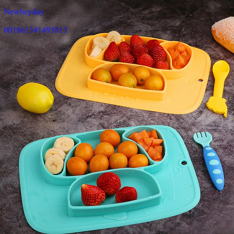 Tableware Health and Environmental Protection Children's Baby Silicone Integrated placemat  Plate Compartment 4grid  design