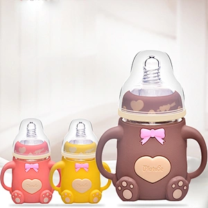 carton design  Infant Baby Anti-Colic Glass Feeding Milk Bottle  holder with Protective Silicone Sleeve
