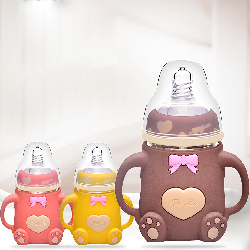 carton design  Infant Baby Anti-Colic Glass Feeding Milk Bottle  holder with Protective Silicone Sleeve