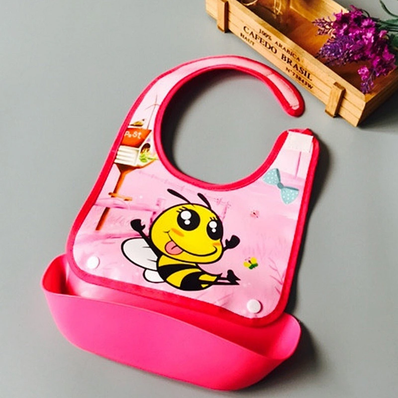 wholesale surplus stock waterproof Adjustable  disassemblable bib Silicone+Plastic Apron  baby food pocket Catcher bibs