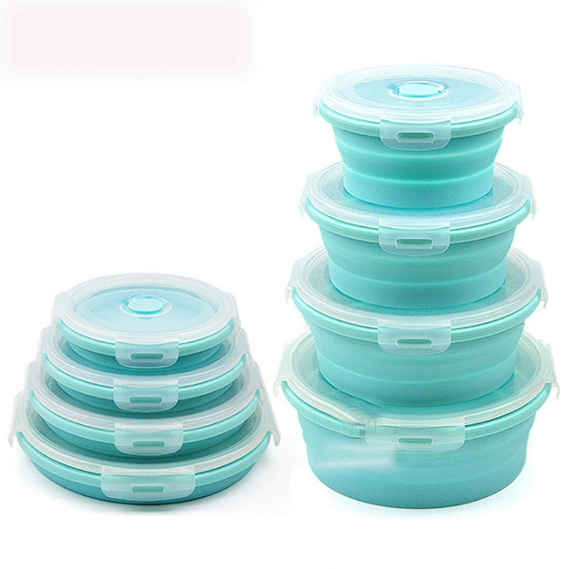 foldable Fresh-keeping  Sealed crisper_round foldable silicone lunch box four-piece seal leakproof storage box