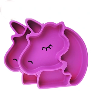 cute  silicone  suction Unicorn   Cartoon  shaped plate   baby tableware  feeding food storage  plate for kids