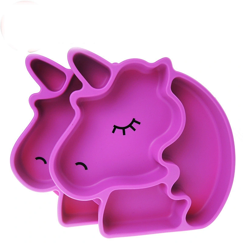 cute  silicone  suction Unicorn   Cartoon  shaped plate   baby tableware  feeding food storage  plate for kids