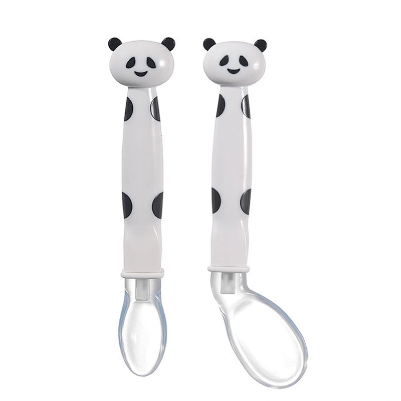 factory custom  panda feeding soft spoon  silicone baby cartoon fork spoon knife