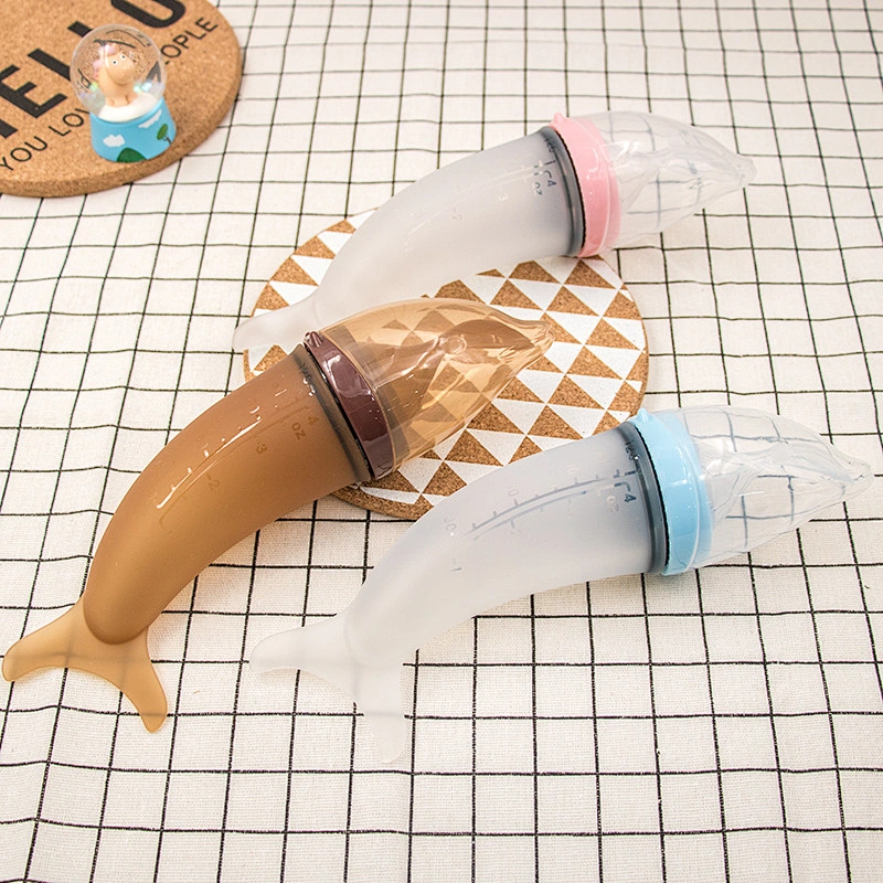 custom fish feeding  Baby Silicone spoon bottle Fish 90ml Silicone Baby Cereal Feeder Bottle Spoon Baby Toddler Feeding Bottle