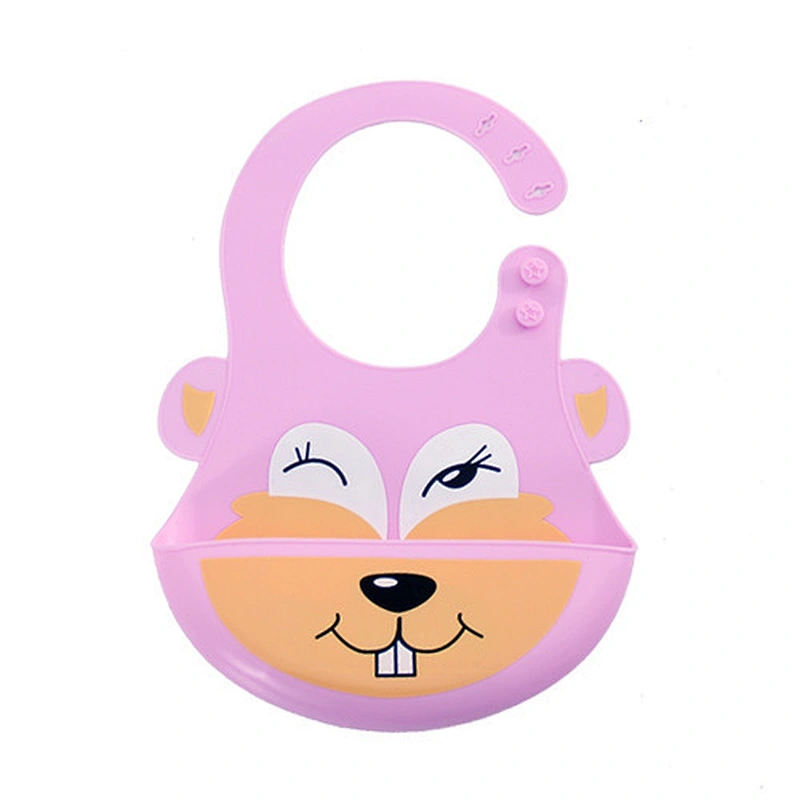 custom Adjustable cartoon printed   baby silicone  bibs  logo waterproof bib with Food Catcher Easily Wipes Clean