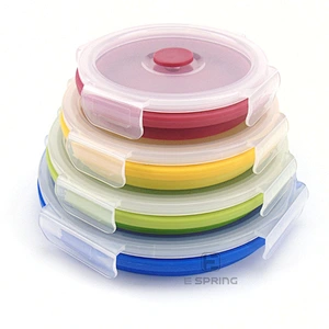 foldable Fresh-keeping  Sealed crisper_round foldable silicone lunch box four-piece seal leakproof storage box
