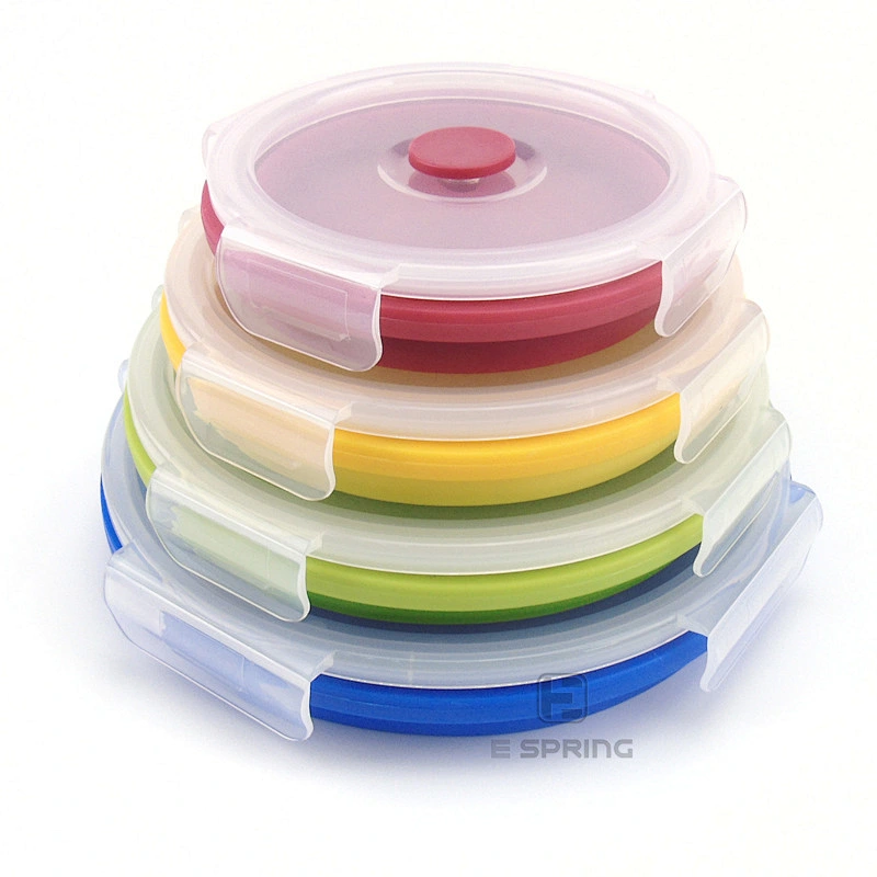 foldable Fresh-keeping  Sealed crisper_round foldable silicone lunch box four-piece seal leakproof storage box