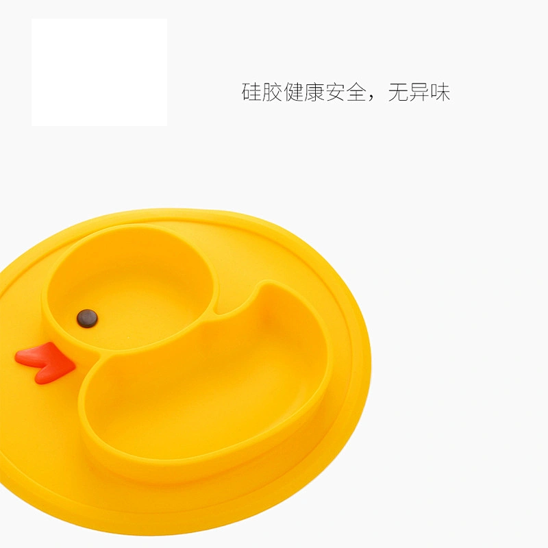 custom design food grade silicone  baby food platetray duck suction plate