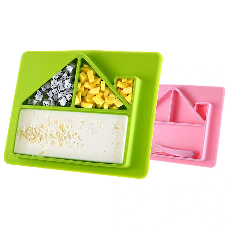 custom Portable suction   cartoon house Shaped Silicone Plates  Food Supplement Tableware Baby Cartoon plate