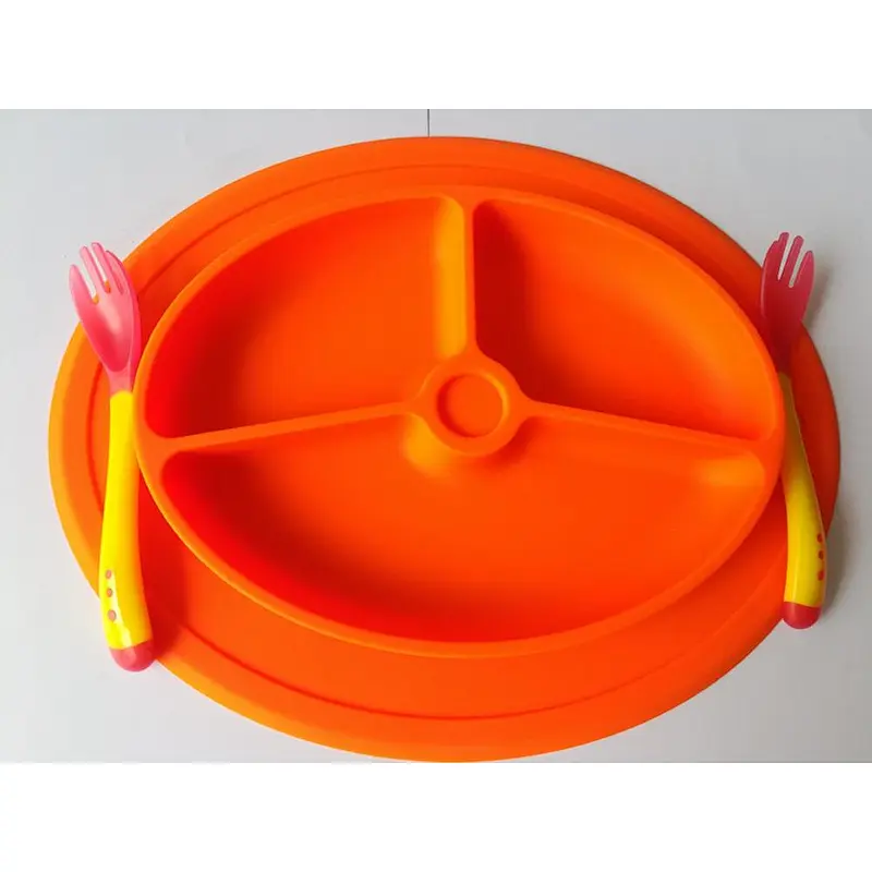 Toddler Plates Divided Baby Silicone Plate Spoons Portable tray  candy serving Kids Feeding Plates Dishwasher