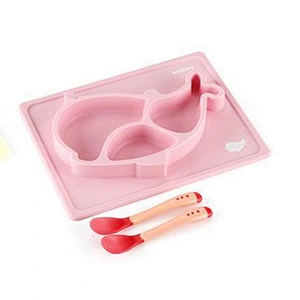 Silicone rectangle suction divided Baby  Plate Feeding Dins Dinner Plate Food Feeding  baby Tray Tableware