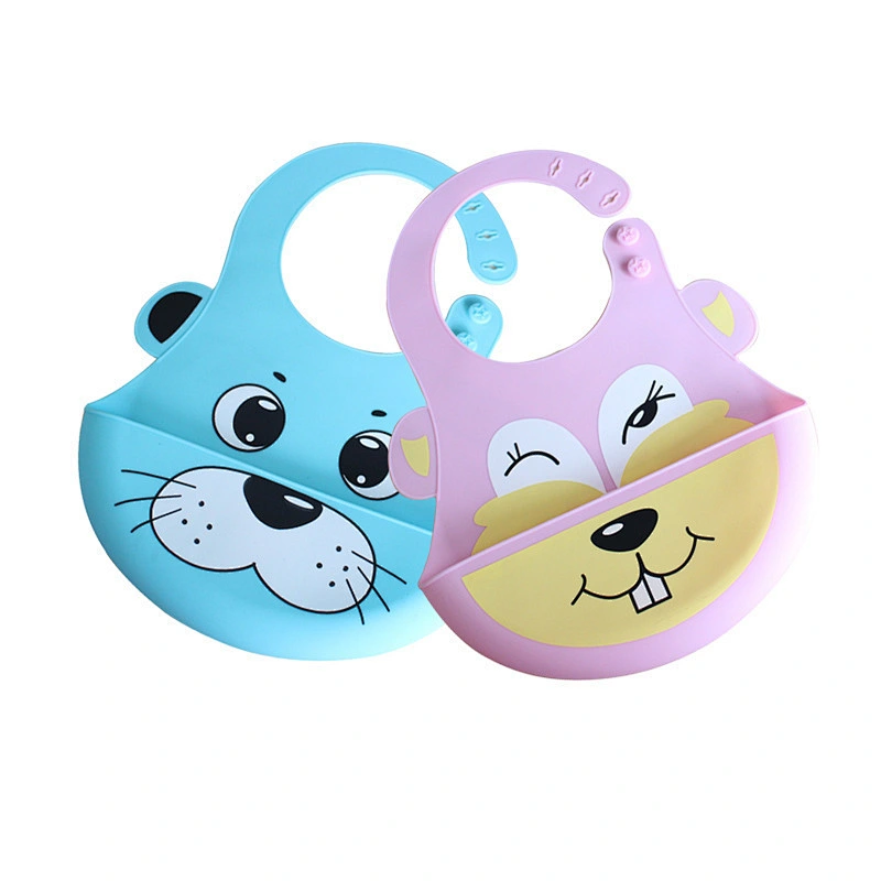 fashionable baby bibs  silicone  Adjustable  Animal  cartoon printed baby bib with Food Catcher Easily Wipes Clean