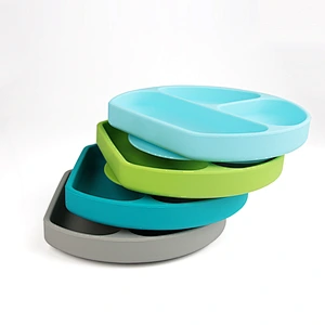 suction Baby Safe Silicone Divided Plate Feeding Dins Dinner Plate Divided Food Feeding  baby Tray with lid Tableware