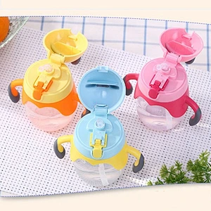 Cute slim drinking bottle Beaker/Container/Cup Bottle with Handles for Milk Drinking Straw Bottle logo for baby