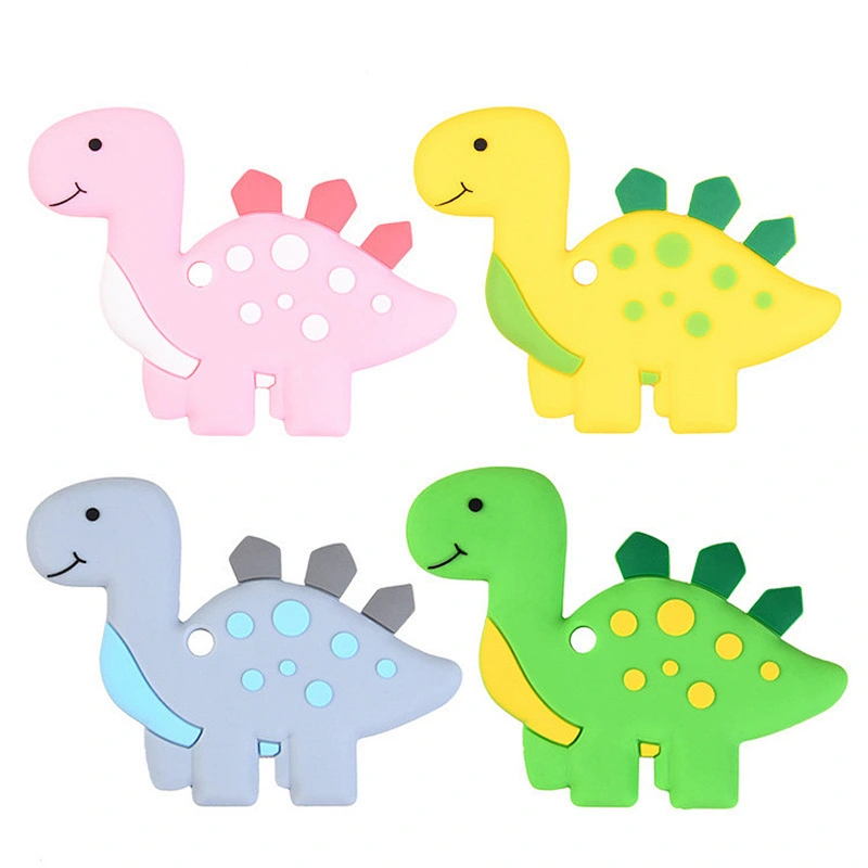 Non-Toxic BPA Free stocked gift  food grade silicone baby dinosaur teether cartoon  animal toy