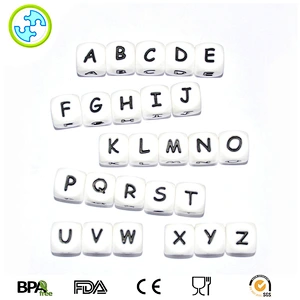 custom bpa free silicone  alphabet  letter dice beads Baby Teething toy