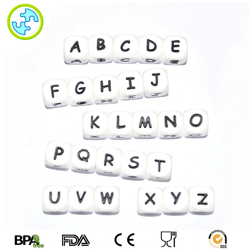 custom bpa free silicone  alphabet  letter dice beads Baby Teething toy