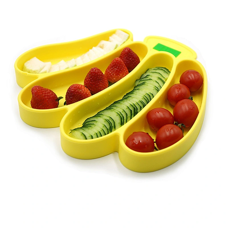 Children's Baby  pig banana design Silicone Integrated placemat  Plate Compartment  holder fruit bowl