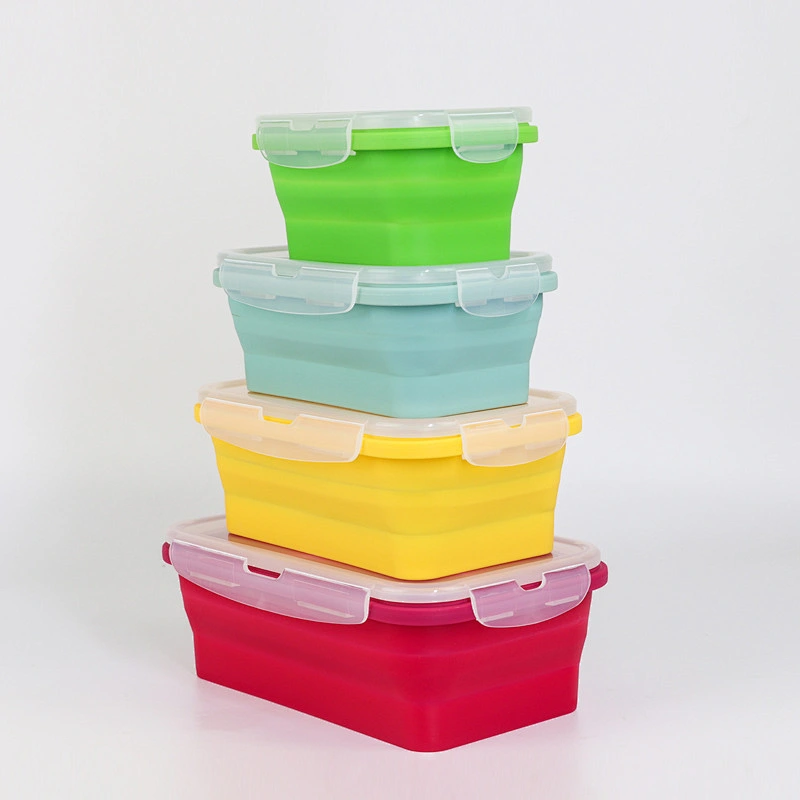 Creative square foldable Silicone lunch box with silicone lid  Fresh-keeping single box lunch   set