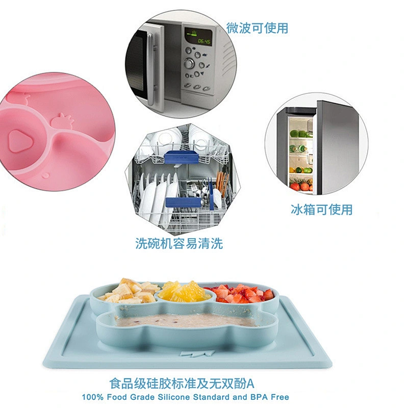 custom Integral Japanese Creative Cartoon silicone  suction  plate Anti-skid Belt  Plates  Tableware for Baby