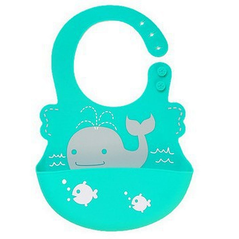 custom made wholesale  Adjustable blank  cartoon printed   baby silicone   plastic bibs  logo waterproof bib with Food Catcher