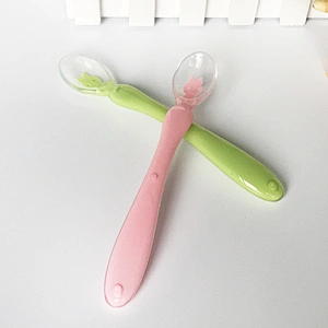 new style  baby spoon feeding soft spoon  silicone baby cartoon soup spoon plastic