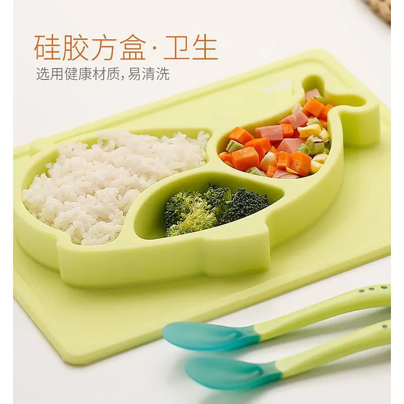 Silicone rectangle suction divided Baby  Plate Feeding Dins Dinner Plate Food Feeding  baby Tray Tableware