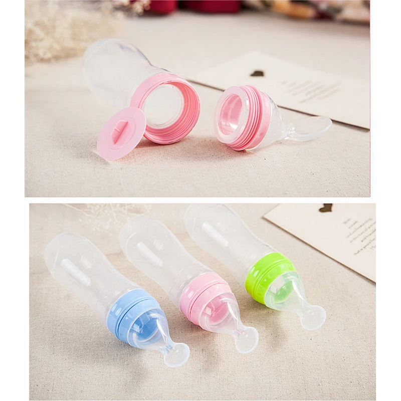 Silicone  Baby spoon   feeding   bottle  spoon Silicone Toddler Feeding Bottle with spoon wholesale manufacturer