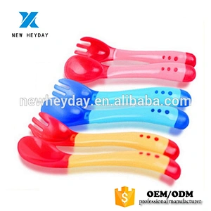 Temperature Color changing Silicone baby  kids fork knife and spoon set