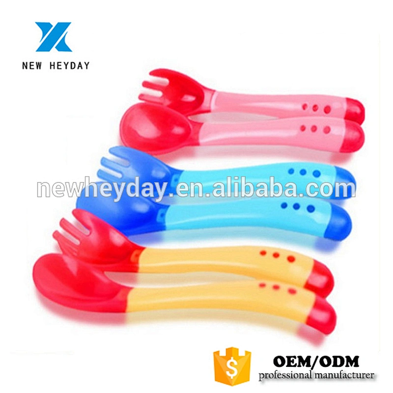 Temperature Color changing Silicone baby  kids fork knife and spoon set