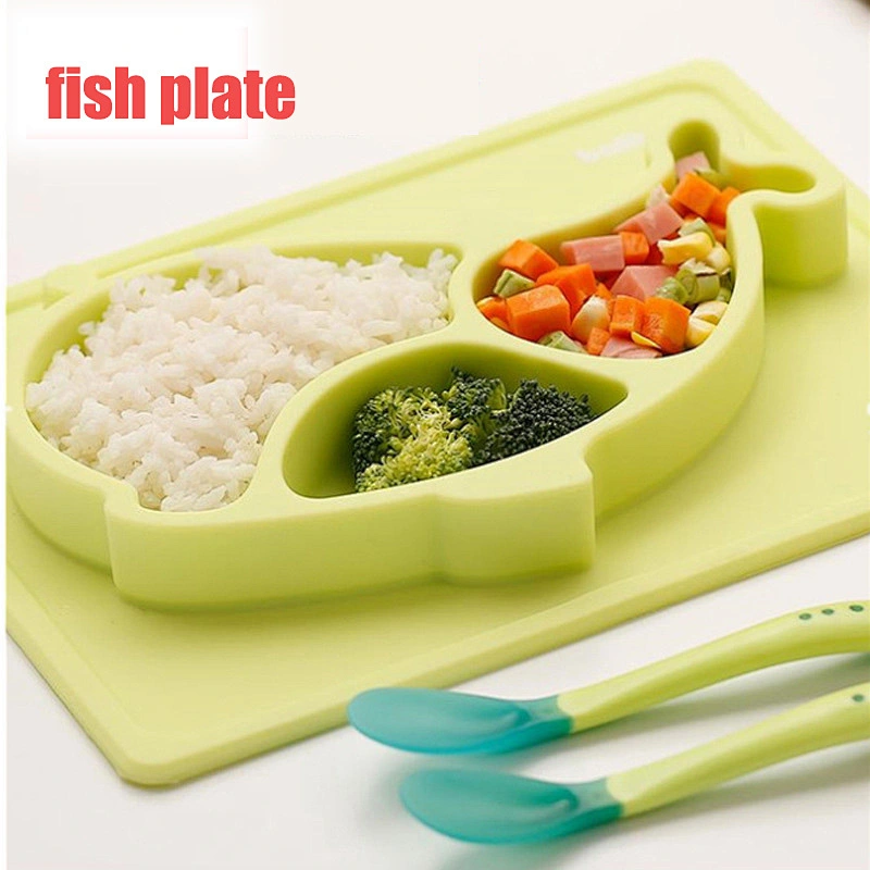 Silicone rectangle suction divided Baby  Plate Feeding Dins Dinner Plate Food Feeding  baby Tray Tableware