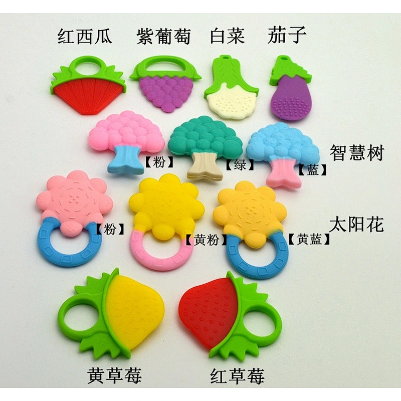 kids BPA free  Baby Soft Tip Silicone toy fruits and vegetables Teether custom