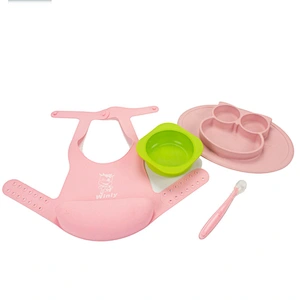 Gift Box baby feeding Set   silicone tray bibs spoon bowl   Tableware for Children