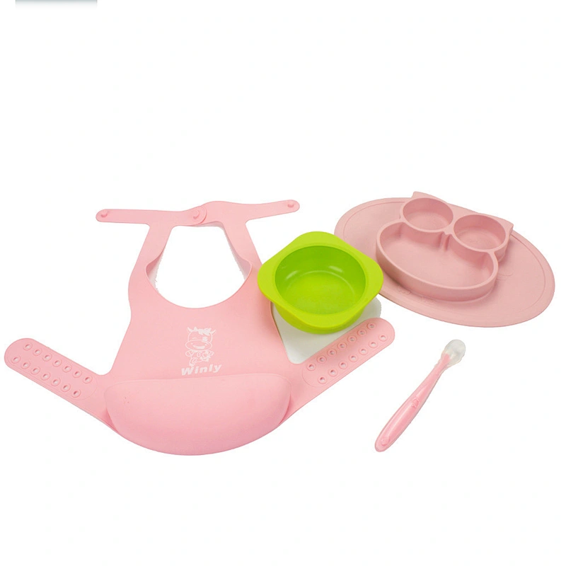 Gift Box baby feeding Set   silicone tray bibs spoon bowl   Tableware for Children