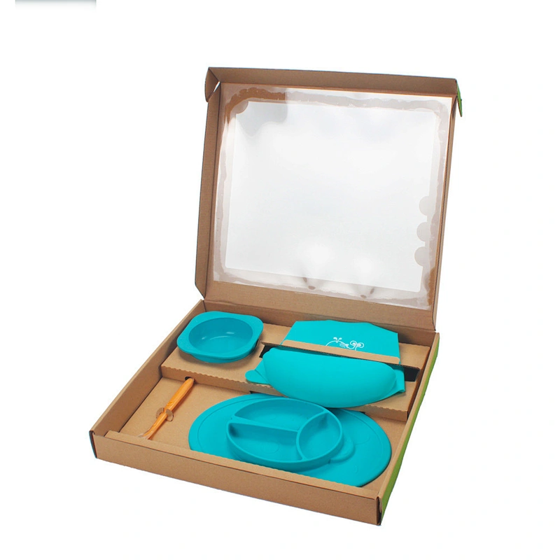 Gift Box baby feeding Set   silicone tray bibs spoon bowl   Tableware for Children