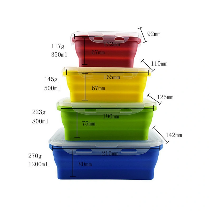 Creative square foldable Fresh-keeping  Silicone air tight lunch box with siliconegasket collapsible  lunch box silicone