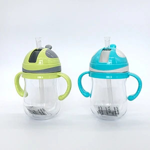 custom Baby Straw CupCartoon Portable Children Drinking Cup Water Bottle with Silicone Straw and Anti-Slip Handles for Infant