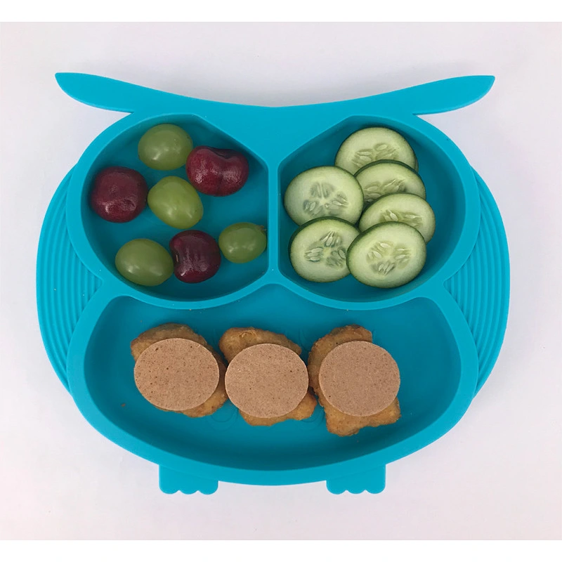 custom Portable silicone molds owl  suction  baby Baby Silicone Placemat, Non-Slip Feeding Plate for Toddlers Babies