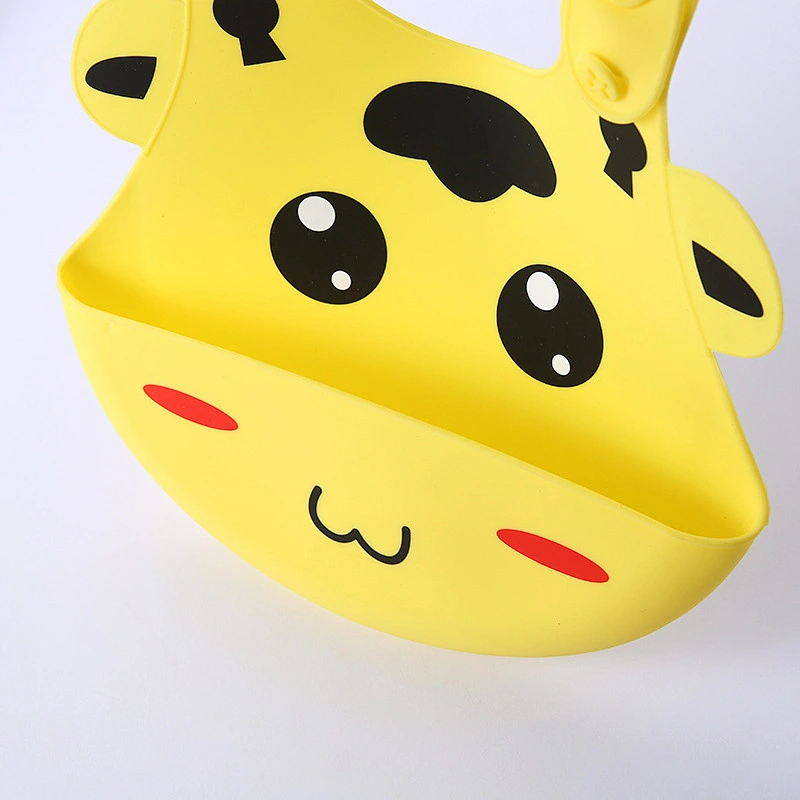 fashionable baby bibs  silicone  Adjustable  Animal  cartoon printed baby bib with Food Catcher Easily Wipes Clean