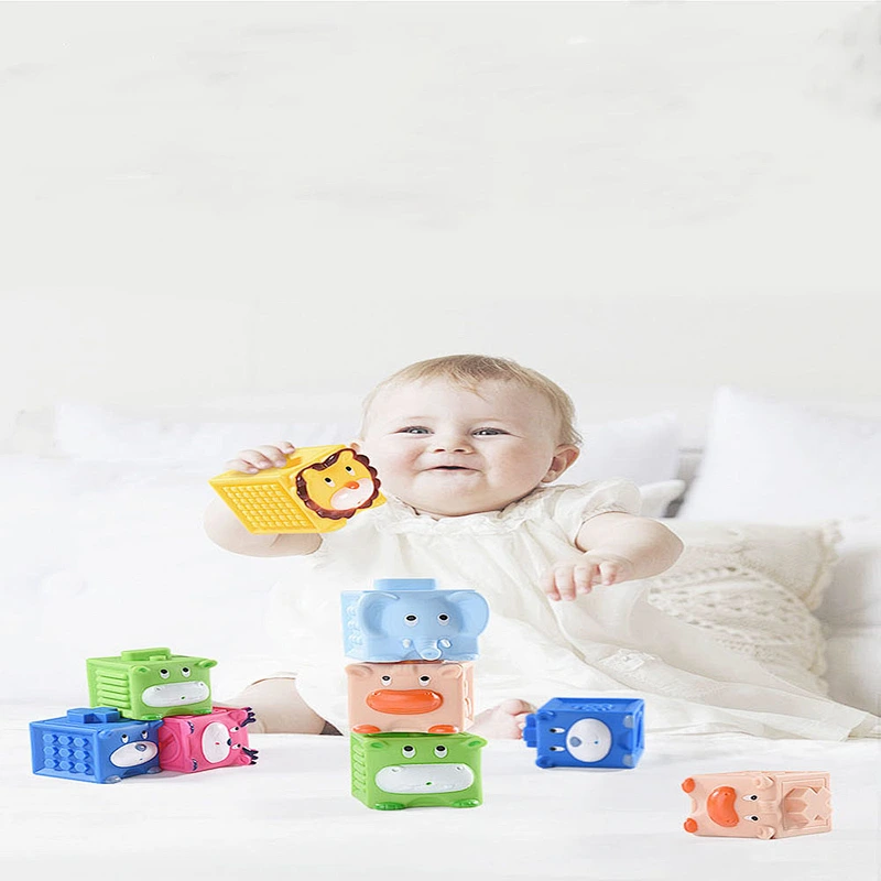 Hot selling healthy safe silicone square building blocks kid's educational constuct training toys for baby