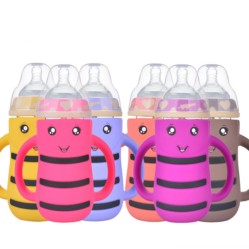 cute   bee  desgin silicone cover glass  bottle milk bottle 1000m